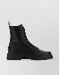 Tod's - Leather Lace-Up Ankle Combat Boots - Lyst