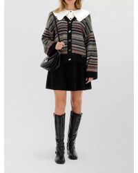 Ganni - V Neck Striped Cardigan Long Sleeves - Lyst