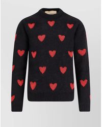 Valentino - Wool And Mohair Jacquard Heart Pattern Crewneck Sweater - Lyst