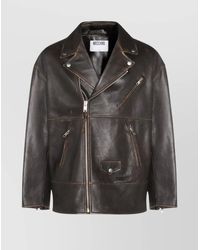 Moschino - Leather Smiley Face Studded Jacket - Lyst