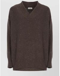 Brunello Cucinelli - Sequin Embellished V-Neck Cashmere Silk Sweater - Lyst
