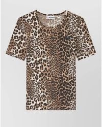 Ganni - T-Shirt With Animal Print - Lyst
