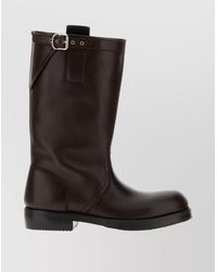 Dries Van Noten - Round Toe Mid-Calf Leather Buckle Boots - Lyst