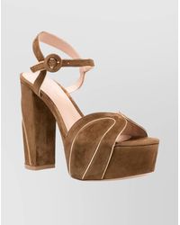 Gianvito Rossi - Suede Block Heel Sandals With Platform Sole - Lyst
