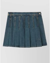 Burberry - Pleated Denim Mini Skirt Mid Rise - Lyst