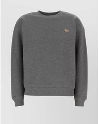 Maison Kitsuné - Ribbed Crew Neck Cotton Sweatshirt - Lyst