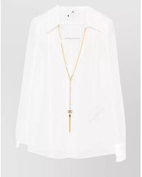 Elisabetta Franchi - V-Neck Long-Sleeve Blouse - Lyst
