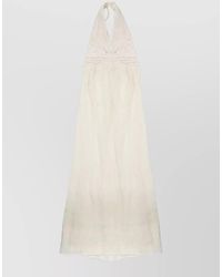 120% Lino - Linen Crochet Maxi Halterneck Open Back Dress - Lyst