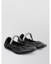 Jimmy Choo - Crystal Embellished Leather Ballerina Shoes - Lyst