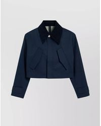 Ami Paris - Flap Pocket Cropped Jacket With Corduroy Collar - Lyst