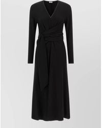 Brunello Cucinelli - Virgin Wool V-Neck Wrap Midi Dress - Lyst