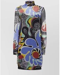 Moschino - Silk Psychedelic Printed Ruffled High-Neck Mini Dress - Lyst