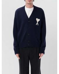 Ami Paris - Wool Cotton V-Neck Ribbed Knit Cardigan - Lyst