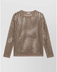 Max Mara - Long Sleeve Open Knit Round Neck Sweater - Lyst