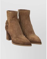 Santoni - Block Heel Suede Ankle Boots With Buckle - Lyst