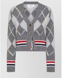 Thom Browne - Wool Argyle Chunky-Knit Cropped V-Neck Cardigan - Lyst