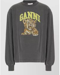 Ganni - Graphic Crew Neck Cotton Sweatshirt - Lyst