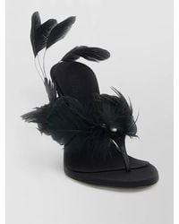 Paris Texas - Leather Feather-Trim Thong Mules - Lyst