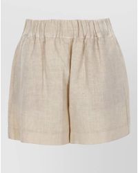 120% Lino - Linen Shorts Button Detail Back Pocket - Lyst
