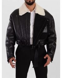 Dolce & Gabbana - Shearling Collar Leather Biker Coat - Lyst