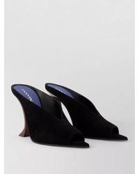 Lanvin - Midnight Step Leather Peep Toe Mules - Lyst