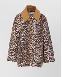 Ganni - Long Sleeve Animal Print Jacket With Wide Collar - Lyst