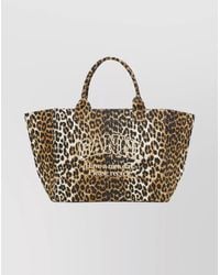 Ganni - Large Tote Bag With Leopard Print Design - Lyst