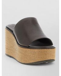 Brunello Cucinelli - Leather Raffia Wedges Open Toe Platform - Lyst