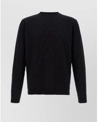 Fendi - Textured Crew Neck Sweater With Ribbed Cuffs - Lyst