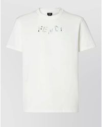 Fendi - Logo Embroidery Cotton Crew Neck Short Sleeve T-Shirt - Lyst