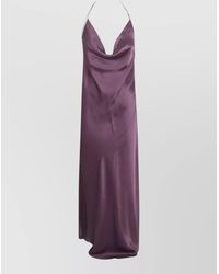 Pinko - Farro Satin Dress Draped Neckline Maxi - Lyst