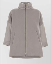 Herno - Flannel Wool Cardigan Cable Knit High Collar - Lyst