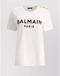 Balmain - Cotton Logo Print Button Embellished T-Shirt - Lyst