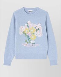Ganni - Floral-Intarsia Wool-Blend Crewneck Sweater - Lyst