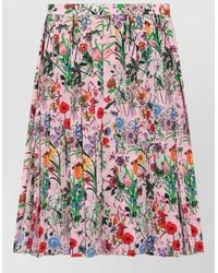 Gucci - Floral Print High Waist Midi Pleated Skirt - Lyst
