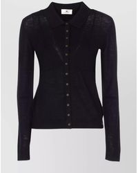 Elisabetta Franchi - Long Sleeve Cardigan With Ribbed Texture And Pockets - Lyst