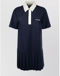 Miu Miu - Collar Contrast Pleated Hem Short Sleeves - Lyst