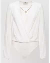 Elisabetta Franchi - Long Sleeve V Neck Wrap Bodysuit Shirt - Lyst