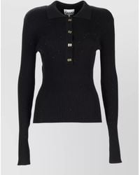 Ganni - Long Sleeve Wool Polo Ribbed Slim Fit - Lyst