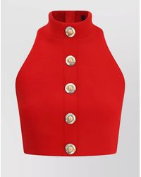 Balmain - Wool Bouclé Slim-Fit High-Neck Sleeveless Cropped Top - Lyst