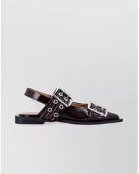 Ganni - Synthetic Leather Buckle Slingback Ballerina Shoes - Lyst