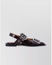 Ganni - Synthetic Leather Buckle Slingback Ballerina Shoes - Lyst