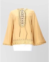 Zimmermann - Top Bell Sleeves Embroidered Pattern Fringed Hem - Lyst