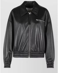 Jil Sander - Leather Bomber Jacket Collared Pockets Elasticated Hem - Lyst