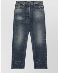 Prada - Logo Patch Distressed Faded Jeans - Lyst