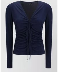 Giorgio Armani - Viscose Ruched V-Neck Long-Sleeve Top - Lyst