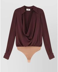 Elisabetta Franchi - Viscose Draped Long-Sleeve Bodysuit Blouse - Lyst