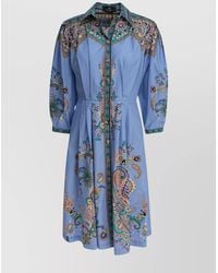 Etro - Long Sleeves Floral Pattern Pleated A-Line Dress - Lyst