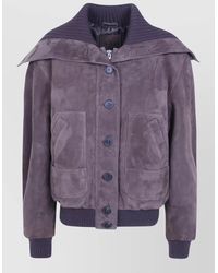 The Attico - Suede Bomber Jacket Ribbed Collar Cuffs - Lyst