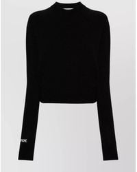 Sportmax - Cashmere Wool Intarsia-Knit Logo Ribbed Crew-Neck Jumper - Lyst